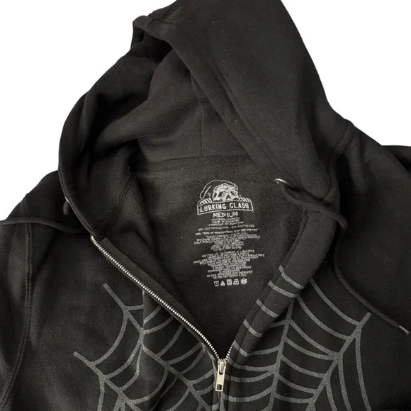 Lurking Class Men's Medium Gothic Streetwear Black Spider Web Graphic Zip Hoodie - Picture 6 of 16